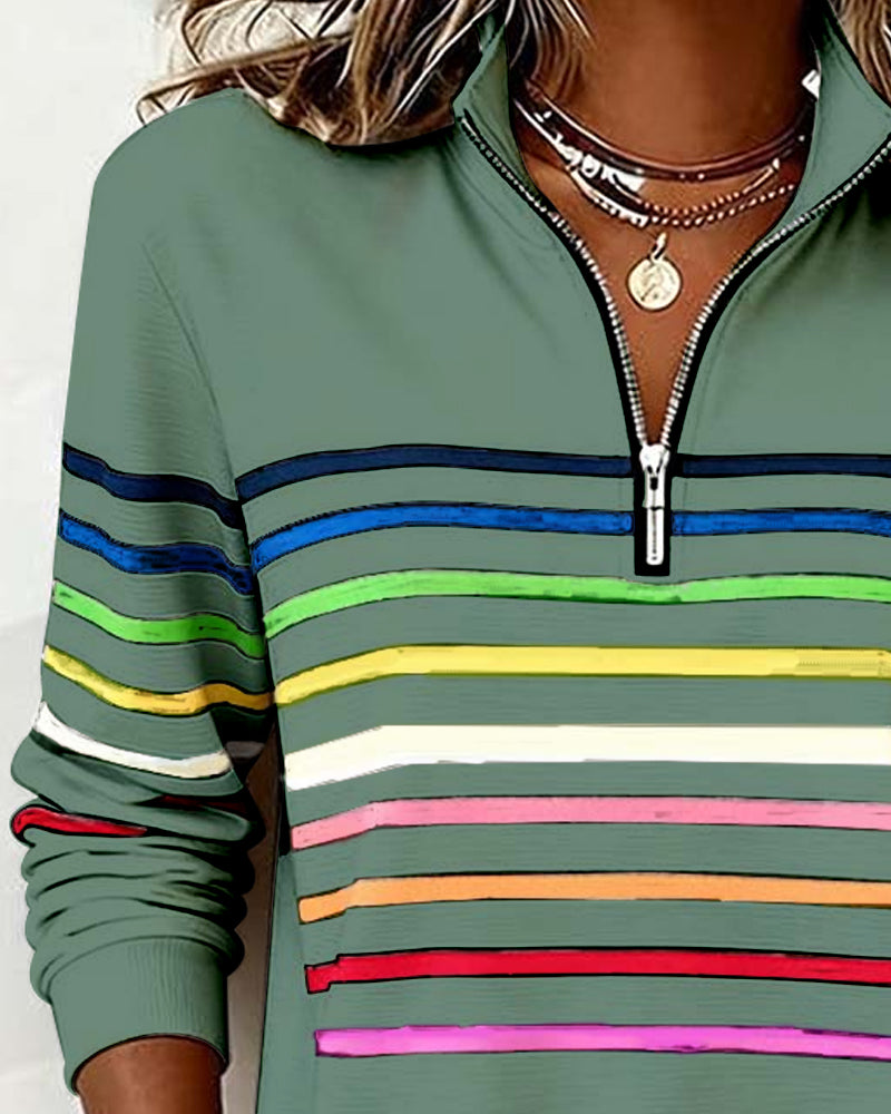 Viency | Regenbooggestreepte Zip-sweatshirt