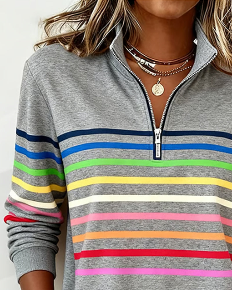 Viency | Regenbooggestreepte Zip-sweatshirt