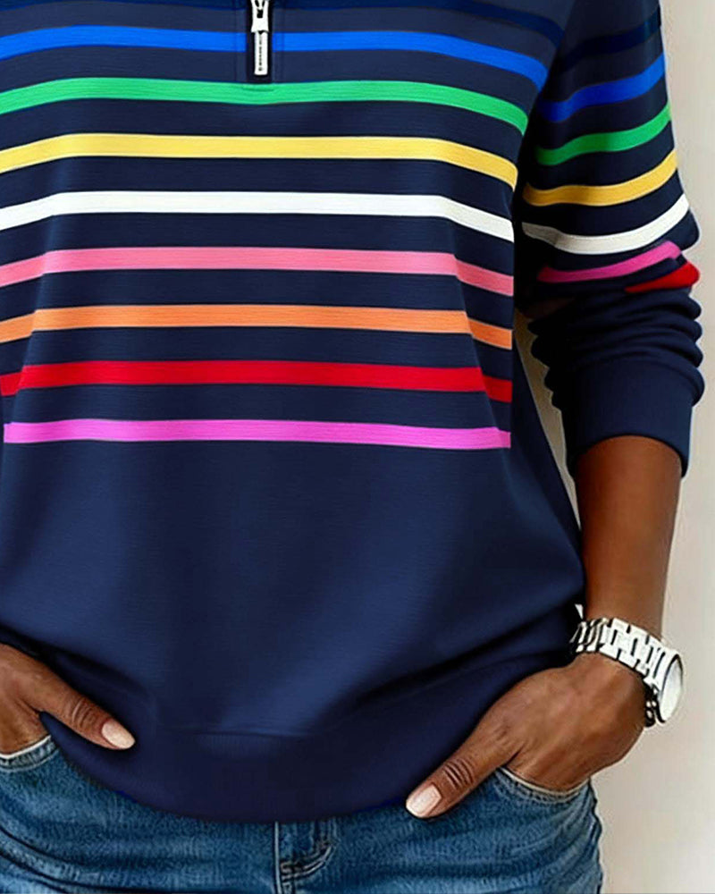 Viency | Regenbooggestreepte Zip-sweatshirt